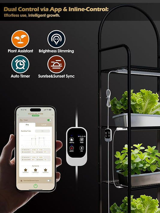 Smart Grow Light for Indoor Plants,3500K Full Spectrum LED Plant Light Strips with 3/9/12H Auto Timer,Stepless Dimming,Modular Design，Plug and Play (White, 2 Pack 16W)