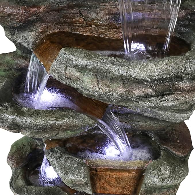 48''H 7-Tier Outdoor Garden Water Fountain Decor, Outdoor Resin Fountain with LED Light for Garden, Floor Patio, Deck, Porch, Backyard and Home Art Decor (48inch)