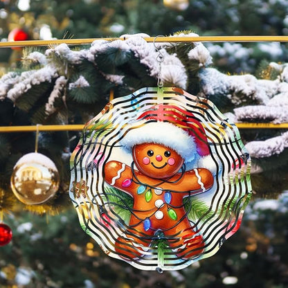 3D Gingerbread Wind Spinner 10 Inch Kinetic Wind Spinners Hanging Stainless Steel Holiday Ornament for Festive Home and Garden Christmas Decor