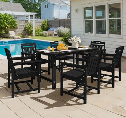 Ciokea HDPE Outdoor Dining Set 7-Piece Patio Table and Chairs with Umbrella Hole, All-Weather Patio Dining Set for 6, Durable Patio Furniture Set for Backyard, Garden, Lawn & Poolside, Black