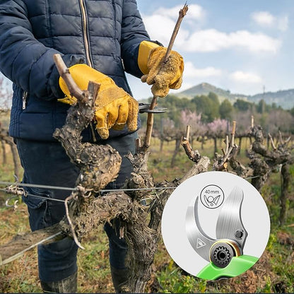 Cordless Electric Pruning Shears Battery Powered Tree Branch Pruner Cut Capacity of 40mm / 1.58inches, 2 x 2 Ah Lithium Rechargeable Battery 6-8 Working Hours Green