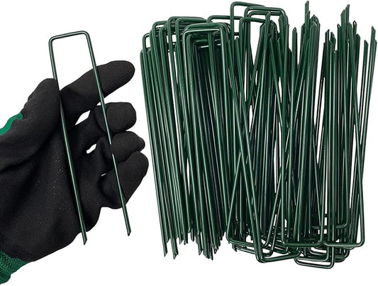 200Pcs Metal Garden Landscape Stakes 6 Inch Landscape Staples,Green Baked Enamel U Stakes for Ground for Weed Barrier,Outdoor Decoration,Tarps,Irrigation Pipes Fixed