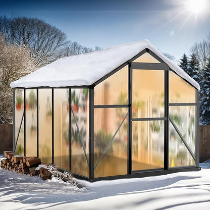 VINGLI 6x10 FT Greenhouse for Outdoors, Twin-Wall Translucent Heavy Duty Polycarbonate Greenhouse Kit with 5 Roof Vents, Weather Resistance for Plants Protection, for Home Gardening (Black, 6x10 FT)