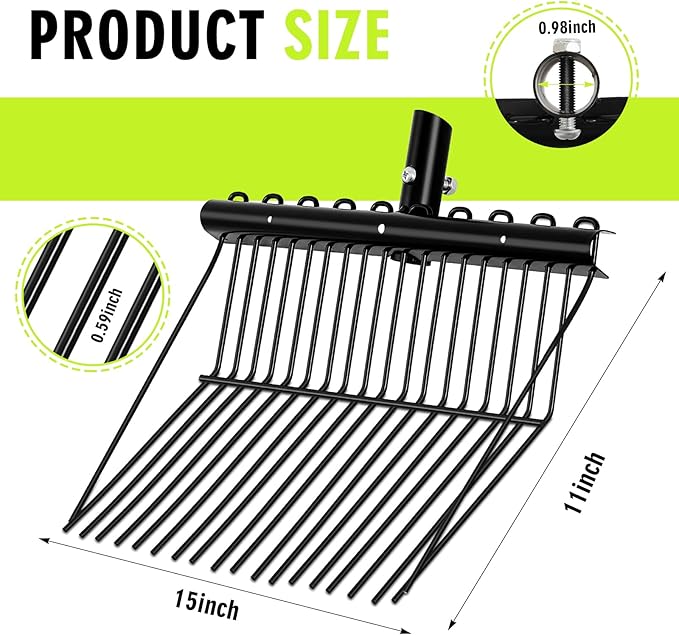 Tandefio 1 Pack Pitchfork Replacement Head Metal Horse Manure Rake Gardening Pitch Fork with Angled Tines for Horse Stall Poop Picking up(Black)