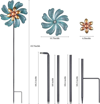 MUMTOP Wind Spinners 45.7 Inch Cyan Kinetic Sculpture Metal Windmill for Patio Lawn Outdoor Yard Garden