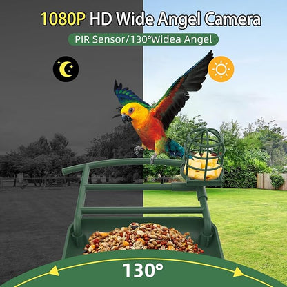 Smart Bird Feeder with Camera Solar Powered,AI Species Identify,1080 HD Video,Instant Arrival Alerts,2L Large Capacity,IP65 Waterproof,Squirrel Proof Wild Hummingbird Feeders for Outdoors, BirdLovers