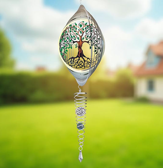 ISEO Tree of Life Wind Spinner for Yard and Garden with Gazing Ball Set, Hanging Outdoor Decor, Yard Art, Porch and Patio Decorations, Metal Wind Spinners Outdoor, Weather Resistant, 6.5”