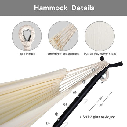SUNCREAT 2-in-1 Hammocks Convertible Portable Double Hammock with Stand, Outdoor Hammock with Stand Included, Patent Pending, Natural