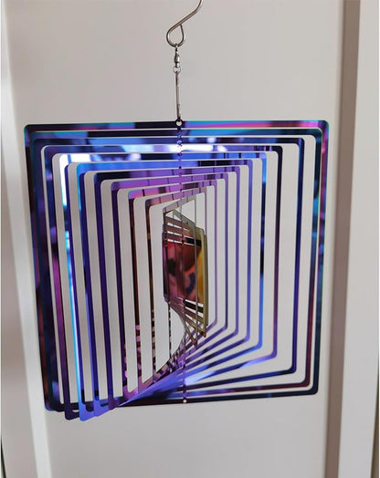 3D Square Wind Spinner - Flowing Light Effect, Purple-Green Gradient Metal Spinner for Outdoor Garden Decor, Unique Gift for Mom & Women
