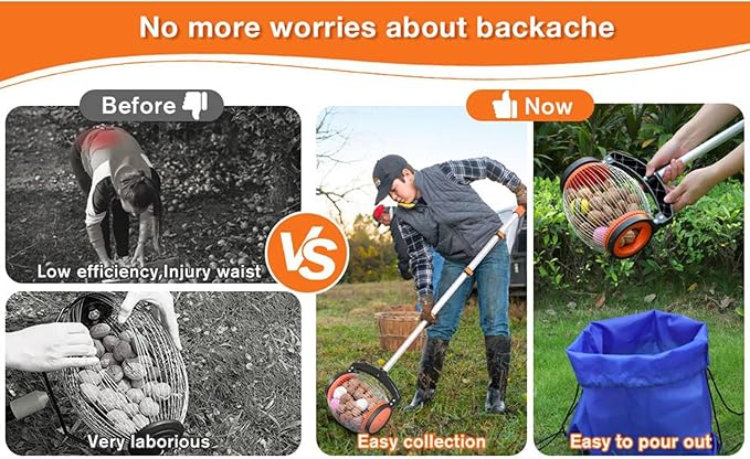 TARSHYRY Large Nut Gatherer Rolling Nut Harvester Ball Picker,Adjustable Lightweight Rolling Nut Collector Manual Ball Gatherer Multifunctional Garden Picker Tool for Walnut Chestnut Fruits