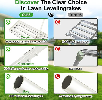 36"x12" Lawn Leveling Rake Heavy-Duty Galvanized Steel Lawn Leveler with an Adjustable 78'' Extra Long Handle Lawn Leveling Tool for Yard,Backyard,Garden,Golf,Farm,Pasture (36"x12")