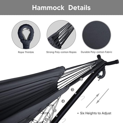 SUNCREAT 2-in-1 Hammocks Convertible Portable Double Hammock with Stand Included, Outdoor Hammock and Stand, Patent Pending, Dark Grey with Tassel
