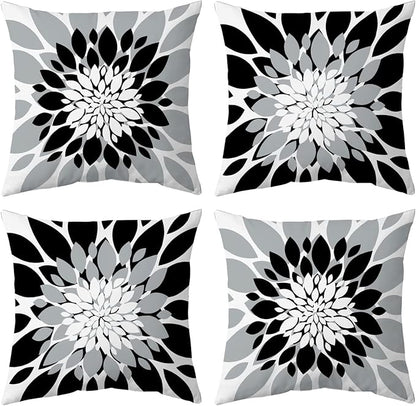 Qahing Pack of 4 Outdoor Waterproof Pillow Covers 20x20 Decorative Outdoor Throw Pillows Garden Square Cushion Cases for Patio Furniture, Couch, Tent Sunbrella, Bench, Black Grey