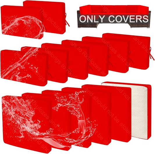 14 PCs Patio Cushion Covers for 7 PCs Outdoor Furniture Sectional Seating Sets Water Resistant Plus 2 Throw Pillows (Red, 24.8(L)*24.8(W)*3.14(T) inches)