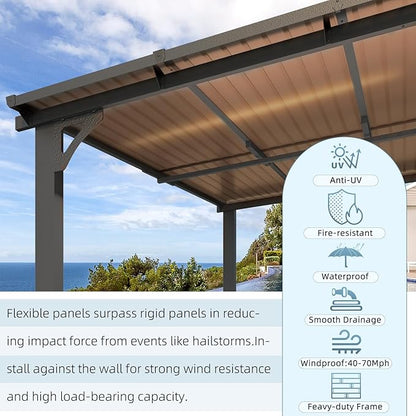 AECOJOY 20' x 10' Outdoo Gazebo for Patio, Large Wall-Mounted Pergolas and Gazebos Clearance Hard Top 10x20 Lean to Metal Gazebo Shelter Patio Roof, Heavy Duty Awnings for Patio, Decks