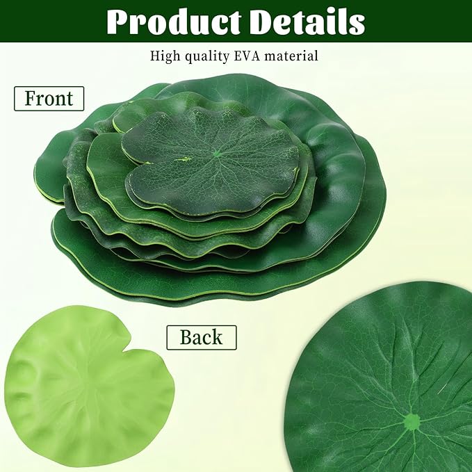 10Pcs Floating Lily Pads for Ponds - 5 Sizes Artificial Lotus Leaves, Realistic EVA Foam Decorative Pads for Pool, Fountain, Garden, Aquarium Decor
