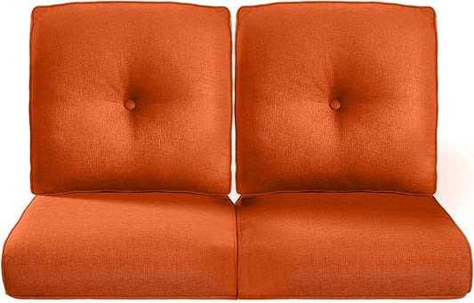 Pop 22x25/22x24 Outdoor Seat Cushions Set of 2 - Comfortable High Back Water-Resistant Patio Chairs Cushion for Wicker Dining Rocker Glider Loveseat Couch Sectional Sofa - Orange/Button