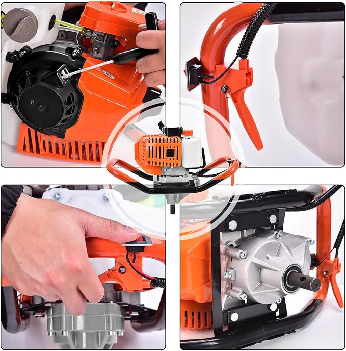 Post Hole Digger,72CC Auger Post Hole Digger Gas Powered Auger with 3 Earth Drill Bits 4" & 8" & 12", 3 Extension Rods for Fence Garden Farm Plant,EPA Certification