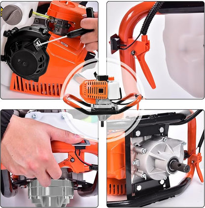 Post Hole Digger,72CC Auger Post Hole Digger Gas Powered Auger with 3 Earth Drill Bits 4" & 8" & 12", 3 Extension Rods for Fence Garden Farm Plant,EPA Certification
