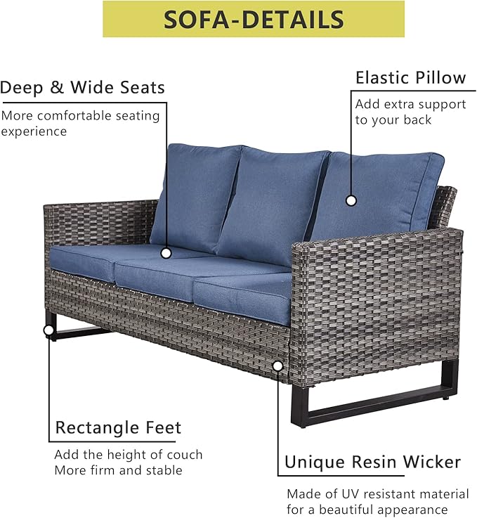 HUMMUH 7 Piece Patio Furniture Set Outdoor Sectional Sofa,High Back Patio Swivel Glider Chairs with Ottomans Coffee Table for Porch,Garden,Backyard