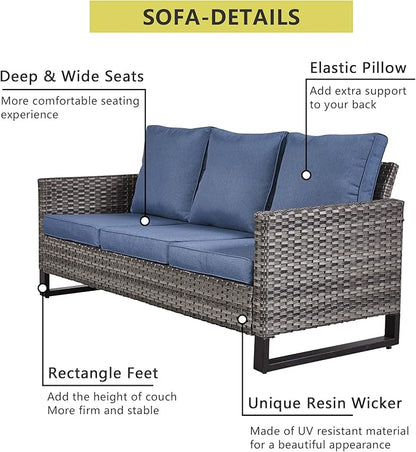 HUMMUH Patio Furniture Set with Fire Pit Table 41 in 55,000 BTU,5 Piece Wicker Outdoor Conversation Sets -Sturdy Outdoor Swivel Rocker Chairs Patio Sofa for Porch,Garden,Backyard