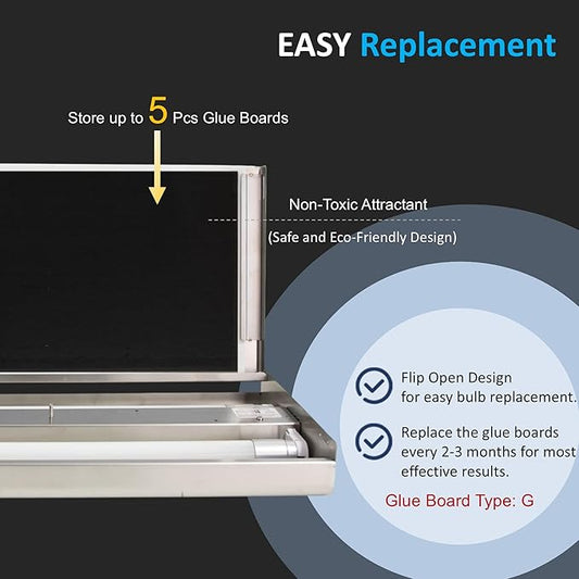 Awoco 12W LED Stainless Steel 100V-240V Wall Mount Sticky Fly Trap Lamp for Capturing Flies, Mosquitoes, Moths and Flying Insects, Perfect for Home, Restaurants, Kitchens, Warehouses