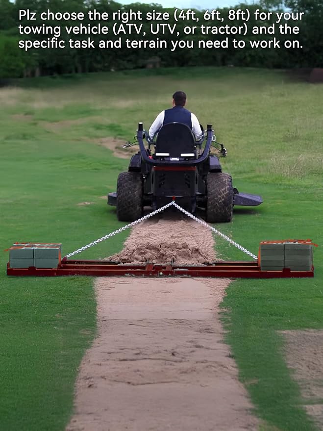 4ft Heavy Duty Drag Harrow for ATV, UTV, Tractor - Adjustable Tow Behind Leveling Rake with Weight Tray for Driveway Grader, Lawn, Field, Pasture, Food Plot Maintenance, Red(48 inch)