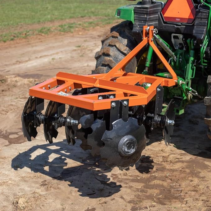 Titan Attachments 3 Point 4ft Notched Disc Harrow Plow Attachment for Cat 1 Tractors, Concave Discs for Tilling, Loosening and Lifting Soil