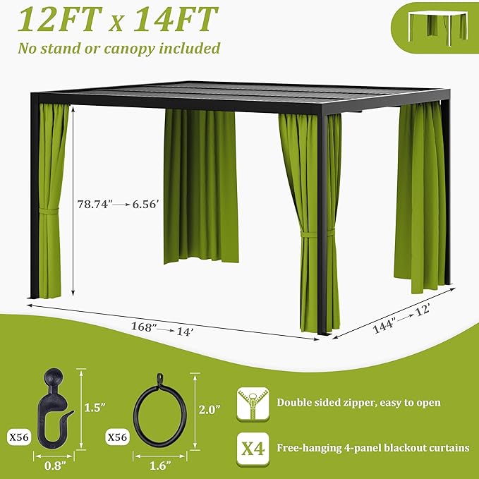 Gazebo Universal Replacement Privacy Curtain,12'×14' Gazebo Outdoor Waterproof Curtains, 4-Panels Sidewall Curtains with Double Zipper for Patio Canopy, Garden and Backyard (Curtain Only)