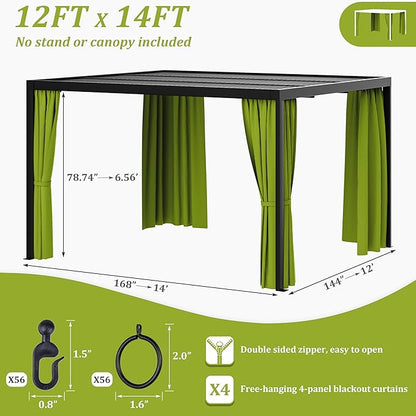 Gazebo Universal Replacement Privacy Curtain,12'×14' Gazebo Outdoor Waterproof Curtains, 4-Panels Sidewall Curtains with Double Zipper for Patio Canopy, Garden and Backyard (Curtain Only)