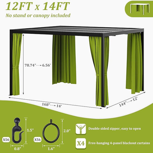 Gazebo Universal Replacement Privacy Curtain,12'×14' Gazebo Outdoor Waterproof Curtains, 4-Panels Sidewall Curtains with Double Zipper for Patio Canopy, Garden and Backyard (Curtain Only)