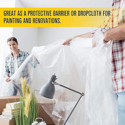 Aluf Plastics 6 MIL Thick Extra Strong Heavy Duty Fire Retardant Clear All Purpose Vapor and Moisture Barrier Sheet Tarp/Drop Cloth - 20" x 100' - For Painting, Furniture, Carpet, & Contractor