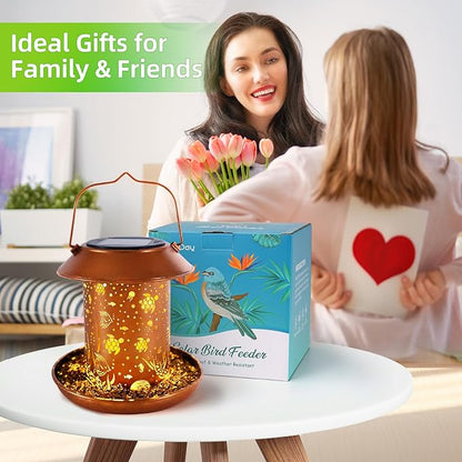 Bird Feeders for Outdoors Hanging Meta Solar Bird Feeder Chewproof Waterproof Sea Turtle Solar Lantern Decor Garden Gifts for Women Mom Friends Birds Lovers Decoration for Yard, Patio, Lawn,Christmas