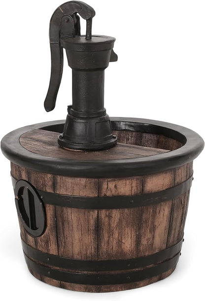 Merax 26.5" High Handcrafted Floor Fountain – Weather-Resistant Outdoor Water Feature with LED Lights, Barrel Design for Garden Patio Yard