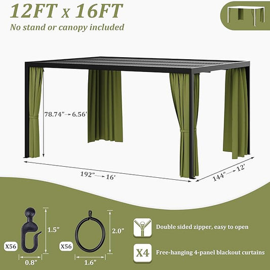 Gazebo Universal Replacement Privacy Curtain,12'×16' Gazebo Outdoor Waterproof Curtains, 4-Panels Sidewall Curtains with Double Zipper for Patio Canopy, Garden and Backyard (Curtain Only)