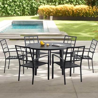 Outdoor Dining Chairs Set of 6, Aluminum Frame Stackable Patio Dining Chairs with Armrest, Wrought Iron Patio Bistro Chairs for Lawn, Backyard, Garden, Porch