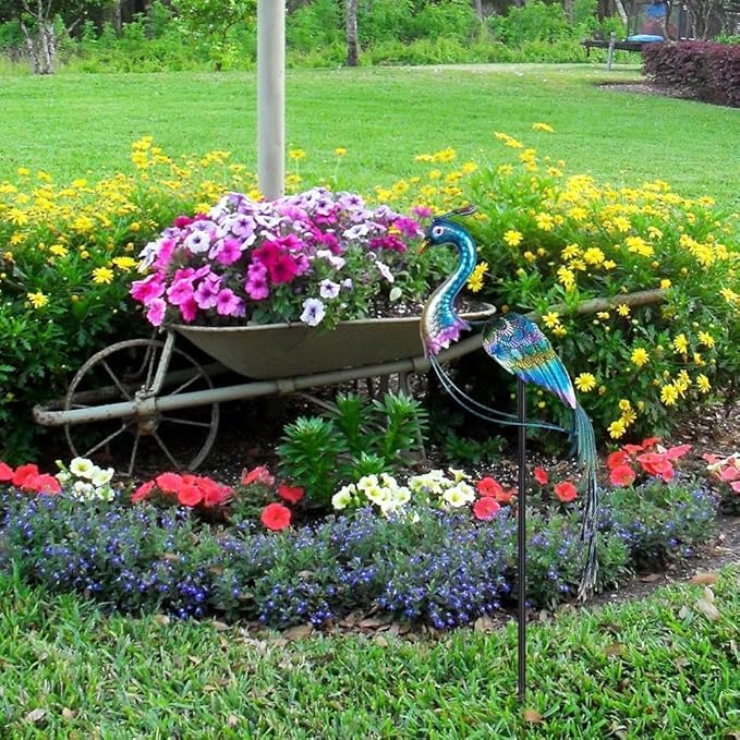 hogardeck Garden Decor for Outside, 48" Metal Peacock Garden Stake with Rocking Motion for Yard Art, Heavy-Duty Balancing Kinetic Wind Sculpture for Lawn Porch Outdoor Decorations