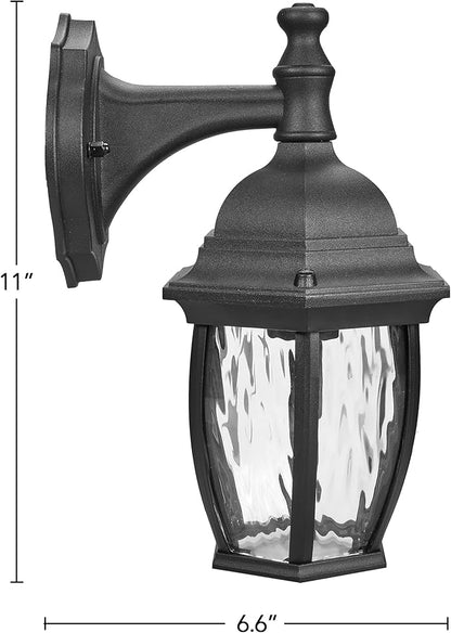 Maxxima Outdoor Wall Light with Clear Water Glass, Patio or Porch Sconce Fixture, Ideal for Exterior Decor Lighting, Black, E26 Socket, Bulb Not Included