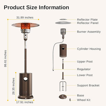 EAST OAK 50,000 BTU Patio Heater for Outdoor Use With Round Table Design, Double-Layer Stainless Steel Burner and Wheels, Outdoor Patio Heater for Home and Commercial, Bronze, 31.9" x 31.9" x 86.6"