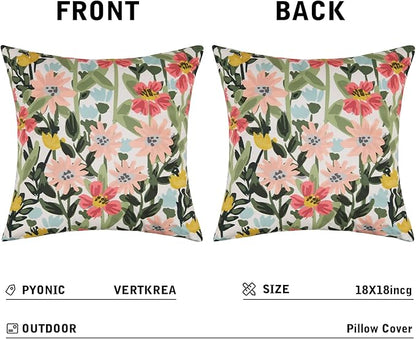Pyonic Outdoor Pillows Cover Pack of 2 Floral Waterproof Throw Pillow Covers 18X18 inch Outdoor Pillows for Patio Furniture Garden Square Outside Waterproof Pillow