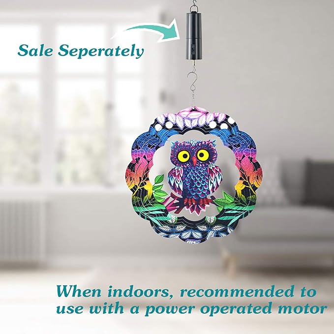 Wind Spinner Yard Art Garden Decor 3D Stainless Steel Metal Sculptures Owl Kinetic Hanging Whirligig Decorations Backyard Outside Indoor Outdoor Patio and Lawn Ornaments Clearance Sun Catcher Windmill