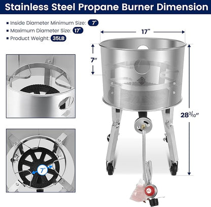 ARC 32QT Stainless Steel Stockpot with 200,000BTU Propane Burner, Seafood Boil Pot and Burner with Basket and 36 Inch Mix Spoon, Cookware for Crawfish Crab Shrimp Boil, Turkey Fryer, Tamale Steamer