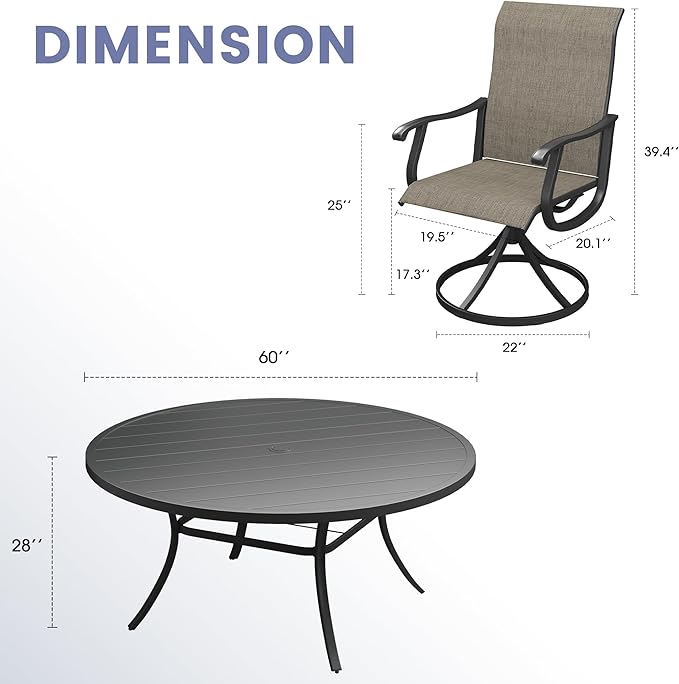 VICLLAX 9 Pieces Outdoor Dining Set, Patio Furniture Set of 8 Patio Swivel Dining Chairs and 60" Patio Round Table, Mixed Brown Chairs & Black Tabletop
