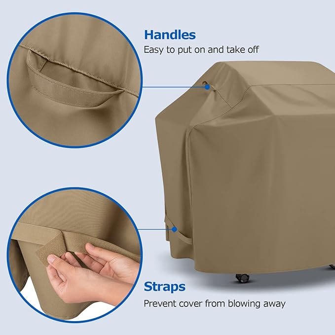 SunPatio Grill Cover 55 Inch for Outdoor Grill, Heavy Duty BBQ Cover with Waterproof Sealed Seam, FadeStop Material, All Weather Resistant Compatible for Weber CharBroil Nexgrill and More, Taupe