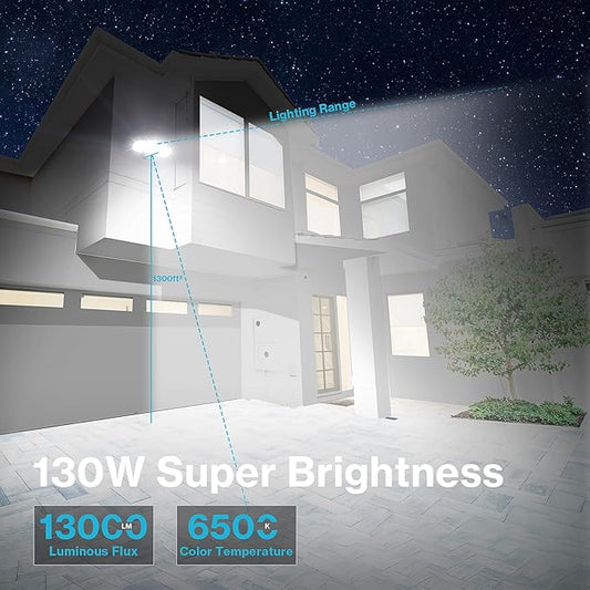 Olafus 130W Flood Lights Outdoor, 13000LM Super Bright LED Flood Light, IP65 Waterprooof Outdoor Flood Light Fixture, 3 Adjustable Heads, 6500K Exterior Security Lights for Yard, Garage, Black