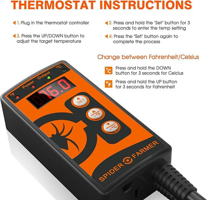 Spider Farmer Seedling Heat Mat 48"X20.75" and Digital Thermostat Controller Set Waterproof Durable for Indoor Gardening (MET UL Certified)