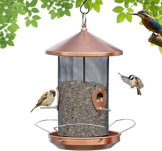 Large Bird Feeders for Outside: 12.6inch Metal for Outdoors Hanging with Copper for Garden Yard Outside Decor Cardinal Finch - Gardening Gifts for Women Men