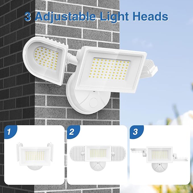 150W Flood Lights Outdoor Waterproof IP65, Exterior LED Floodlights with 3 Adjustable Heads, 15000LM Super Bright Security Lights Fixture, Outside Lights for House, Backyard 2 Pack