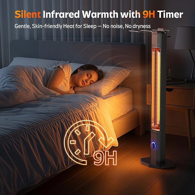 Outdoor Electric Patio Heater, 42-inch 1500W Infrared Tower Heater with 9 Heat Settings & 9H Timer, IPX5 Waterproof, Safety Lock, Tip-Over & Overheat Protection Space Heater for Indoor & Outdoor Use