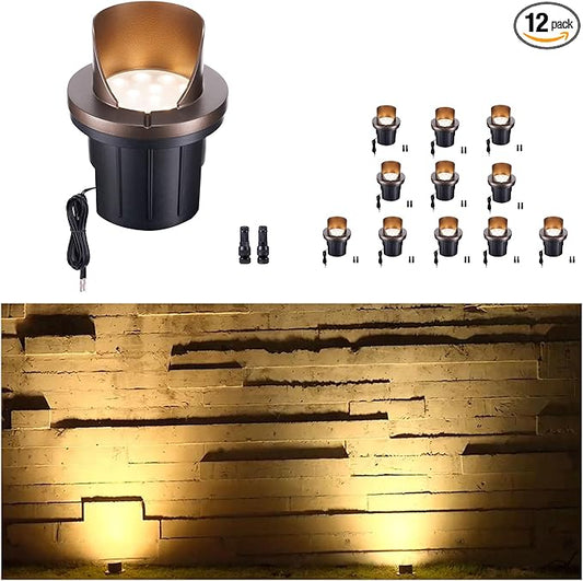 Well Lights Low Voltage, 12V In Ground LED Landscape Lights, IP67 Waterproof Outdoor, Hood Top Aluminum ORB for Garden Tree 6W 420LM 12 Pack
